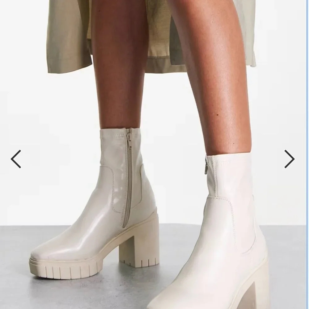 ASOS | Cream Patenet Chunky Ankle Heel Heel Boots in White Comfortable